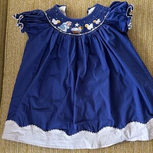 Blue and White Smocked Christmas Dress